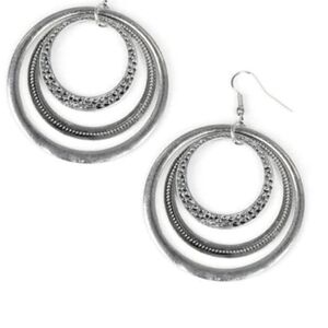 Tempting Texture Silver Earrings Circle Paparazzi Layered Hoop Fashion